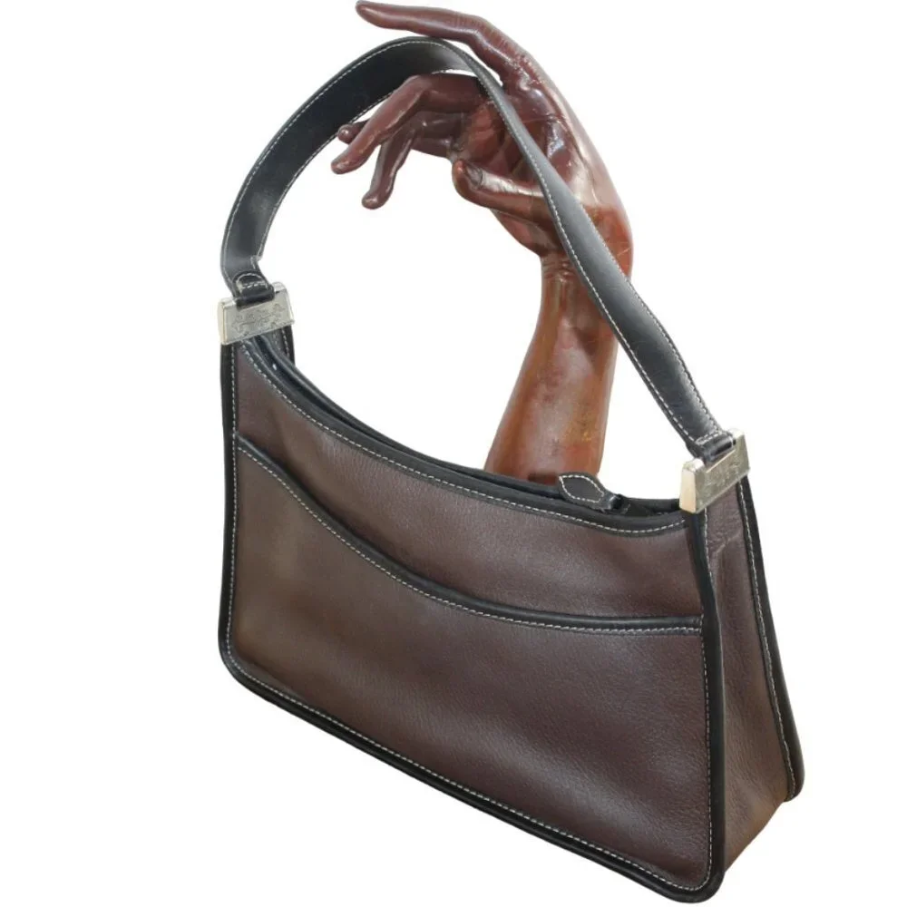 Brighton Brown And Black Two Tone Leather Vintage Shoulder Style Bag